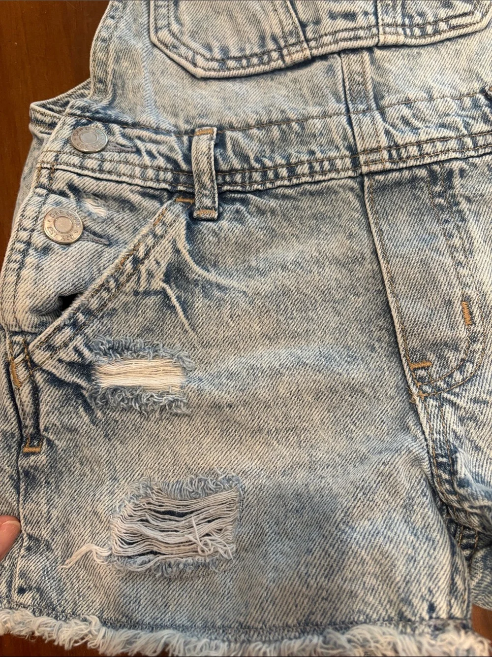 GIRLS GAP Distressed Light Blue Denim Shortalls